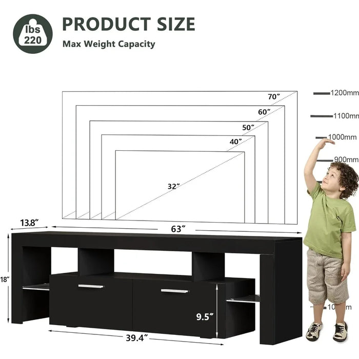 Modern LED 63 Inch TV Stand With Large Storage Drawer for 40 50 55 60 65 70 75 Inch TVs Home Furniture Living Room Bedroom