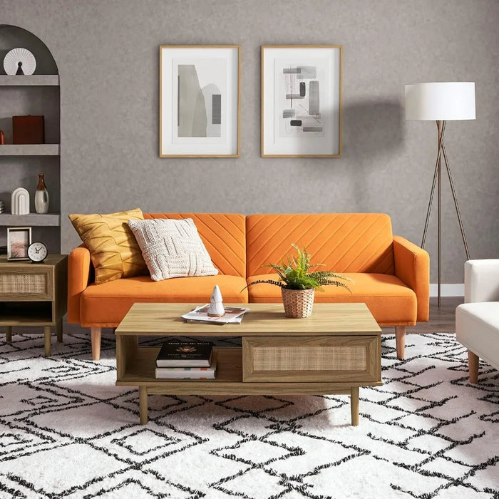 Chloe Futon Sofa Bed,77.5",Couch,Sleeper Sofa,Loveseat,Futon Couch,Sofas Cama,Couches for Living Room Apricot Velvet