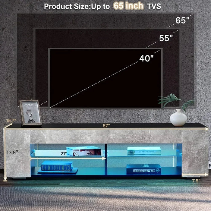 TV Stands With LED Lights Small TV Console Media Table With Glass Shelves and Hidden Side Bookshelf for Living Room Stand