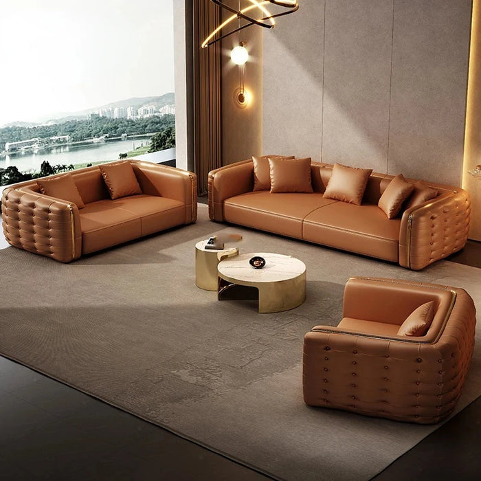 Luxury Villa Living Room Sofas Eather Top Layer Nordic Japanese Cowhide Modern Minimalist Divani Da Soggiorno Salon Furniture