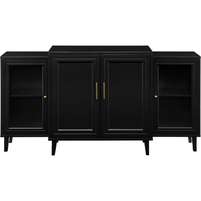 TV cabinet, 4-door layered modern side panel self-service storage table, 62, black, TV stand storage cabinet