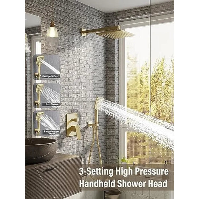 Wall Mounted Shower Faucet Set for Bathroom with High Pressure 10" Rain Shower head and 3-Setting Handheld Shower Head Set