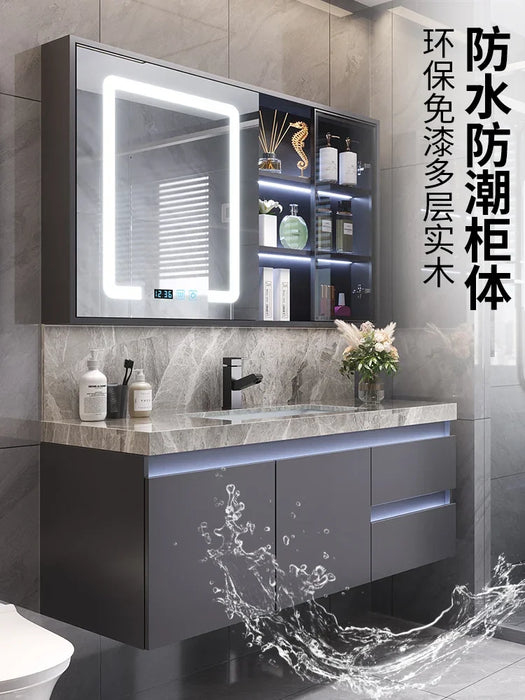New European-style Bright-faced Slate Ceramic Basin Bathroom Cabinet Combination Intelligent Induction Toilet Washbasin Sink Set