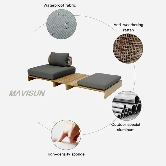 2022 Outdoor Sofa Courtyard Rattan Villa Solid Wood Furniture Hotel Model Room Terrace Leisure Garden Rain And Sun Protection