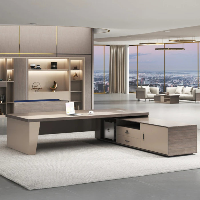 Wooden Office Desk Writing Workbench L Shaped Standing Computer Drawers Storage Console Gaming Bureau Meuble Office Furniture