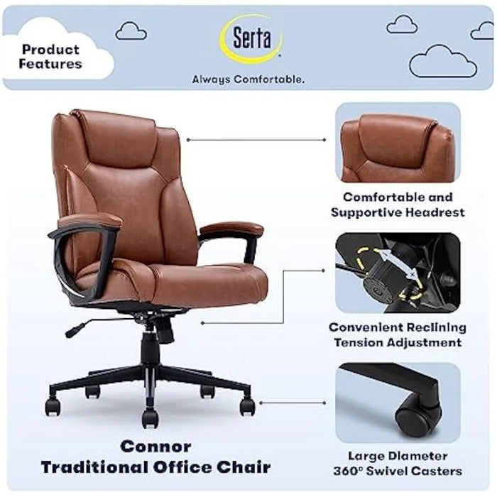 Serta Executive High Back Office Chair with Lumbar Support Ergonomic Upholstered Swivel Gaming Friendly Design