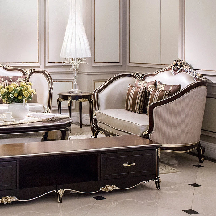 European style neoclassical living room birch handmade carved leather art 123 combination sofa
