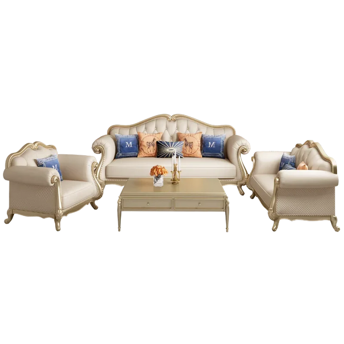 American light luxury leather sofa 123 combination luxury European solid wood sofa simple living room decoration simple and beau