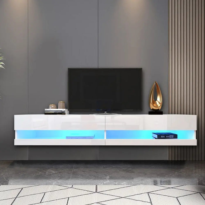 180 Wall Mounted Floating 80" TV Stand with 20 Color LEDs, White, Black