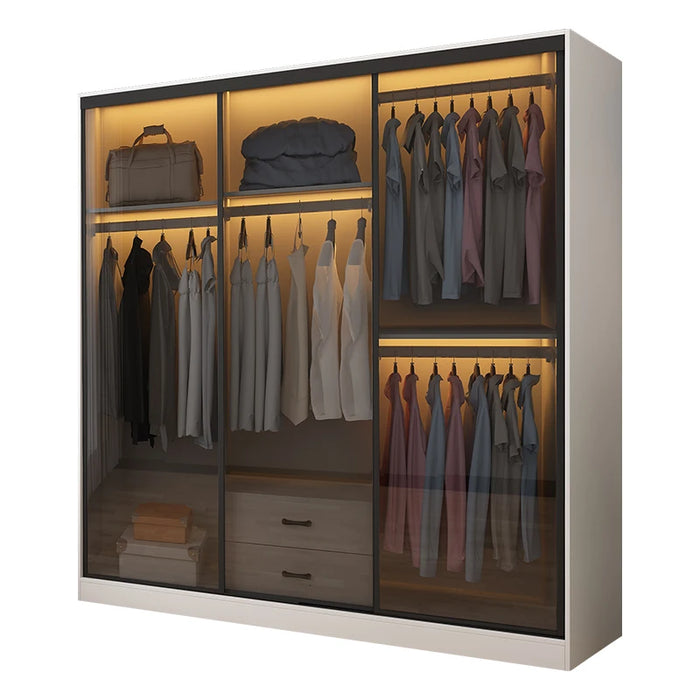 Sliding door wardrobe Nordic modern simple glass overall economy bedroom sliding door storage cabinet