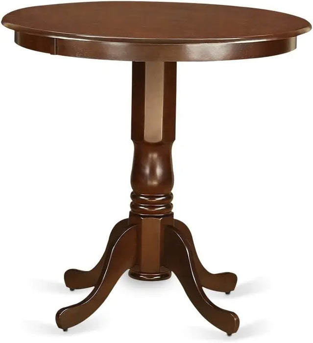 5 Piece Kitchen Counter Set for Small Spaces Contains a Round Table with Pedestal and 2 Linen Fabric Dining Room Chairs,Mahogany