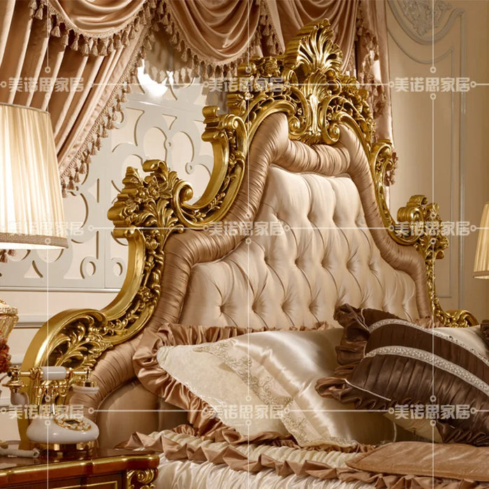 Custom villa bedroom furniture European style double bed solid wood carved princess bed 1.8m wedding bed