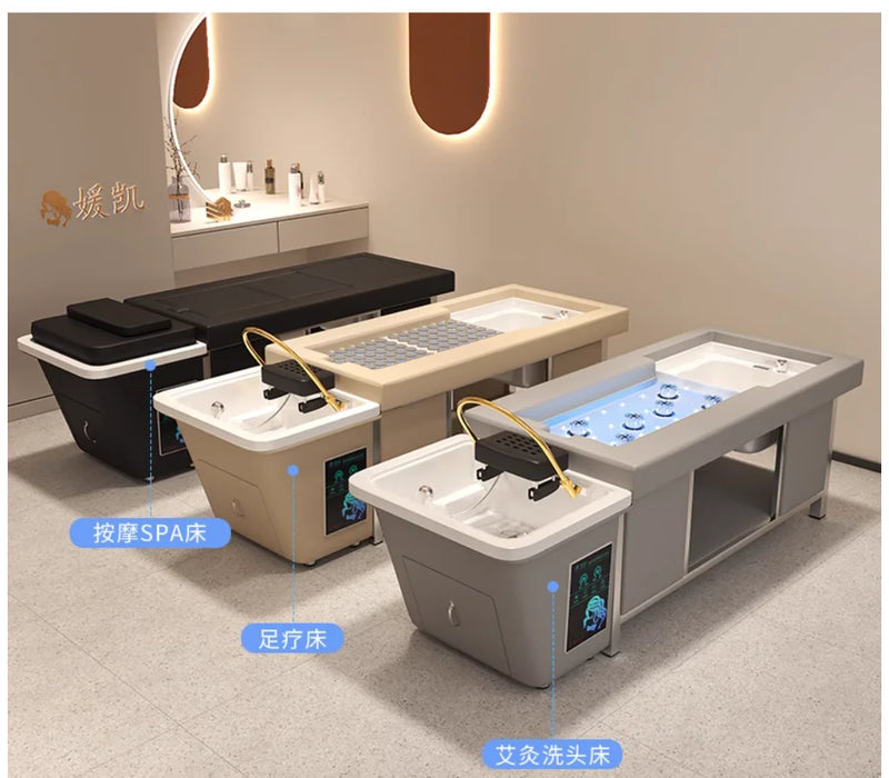 Moxibustion foot bath one steel frame Thai shampoo bed Intelligent constant temperature water cycle fumigation beauty salon spec