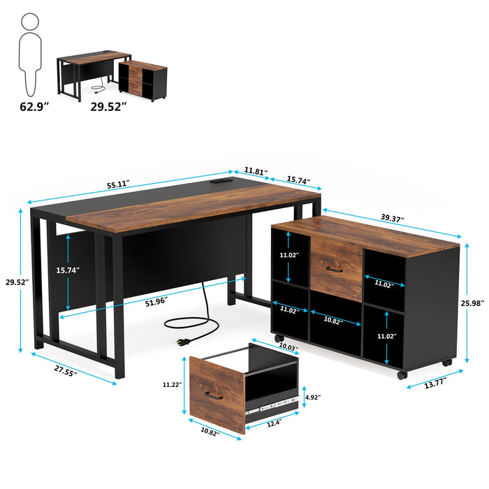 Tribesigns L-Shaped Computer Desk with Power Outlet and Drawer Cabinet, 55 inch Large Executive Office Desk Business Furniture