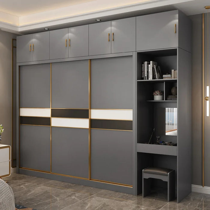 Solid wood wardrobe household bedroom children's ecological board sliding door simple light extravagant modern wardrobe