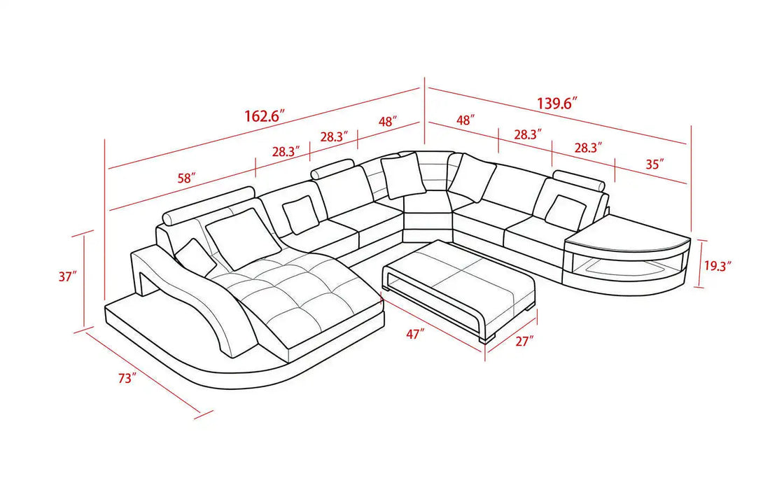 Modern black and red LED light sofa set furniture living room sectional leather sofas with led lights