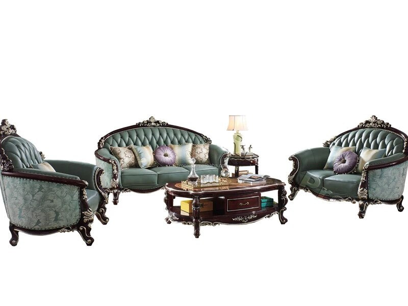 Luxury full leather fabric living room sofa set elegant 1 + 2 + 3 green sofa cover