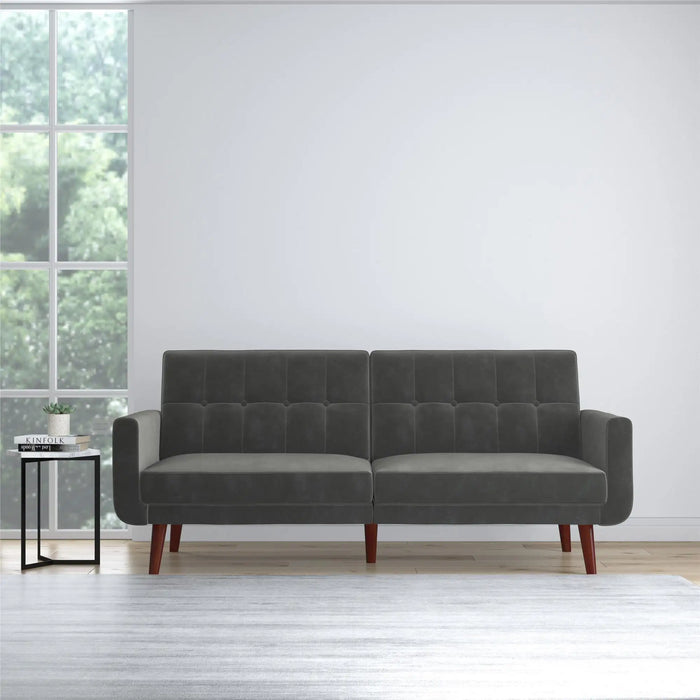 Modern Convertible Tufted Futon Sectional Velvet/Faux Leather Sofa Couch with Adjustable Back for Living Room Office Bedroom
