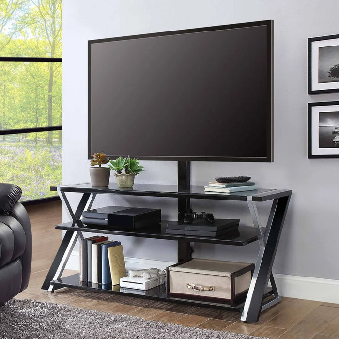 XL-44E Xavier 3-in-1 Television Stand, Durable and Strong，Tempered Glass, Glass, Metal，50.00 X 20.00 X 55.75 Inches