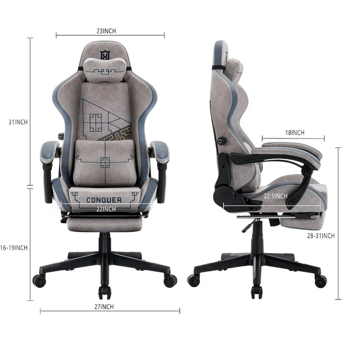 LXRADEO Gaming Chair Computer  with Inner Adjustable Lumbar Support, Office Armchair Tech-Fabric Breathable Video  Ch