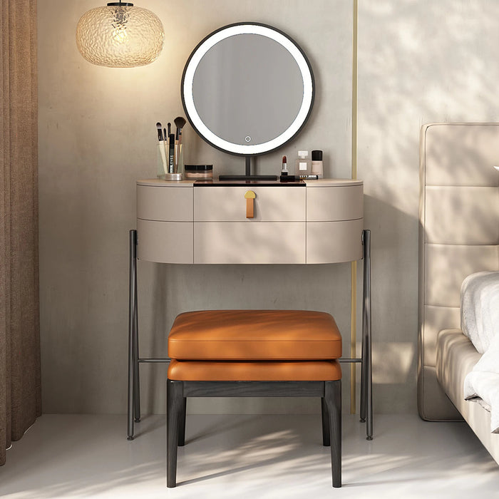 Italian Modern Vanity Table Set with LED Mirror and Solid Wood Stool - Stylish Storage, Makeup Station, Beauty Organizer!