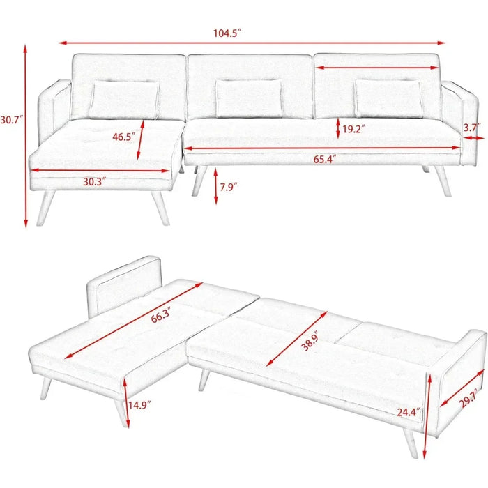 Modular Sofa Set for Living Room, Convertible Folding Futon Sofa Bed with 3 Pillows and 3 Backrest Settings -120°/150°/180°,blue