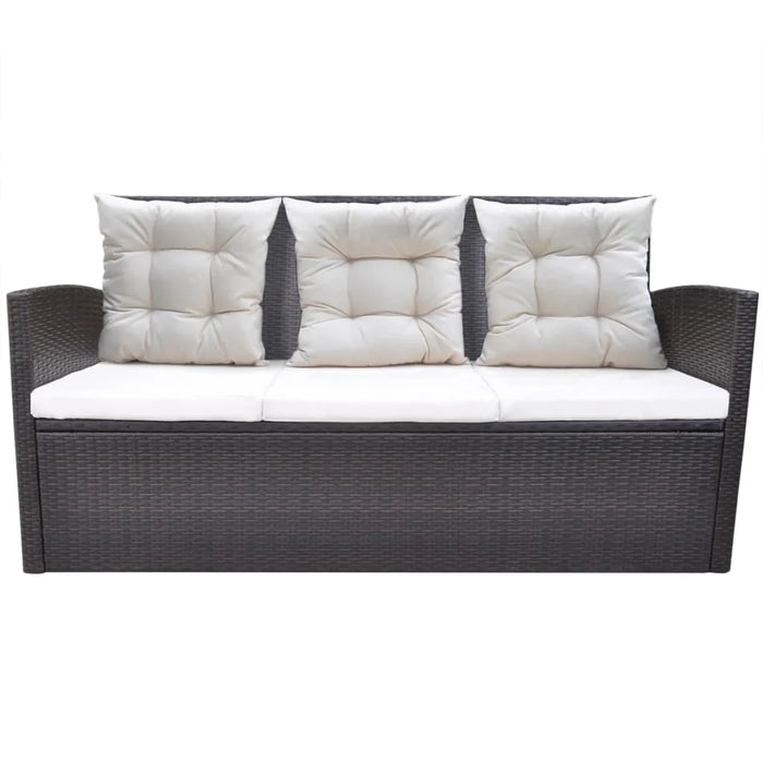6 Piece Patio Dining Set with Cushions Poly Rattan Brown Outdoor Table and Chair Sets Outdoor Furniture Sets