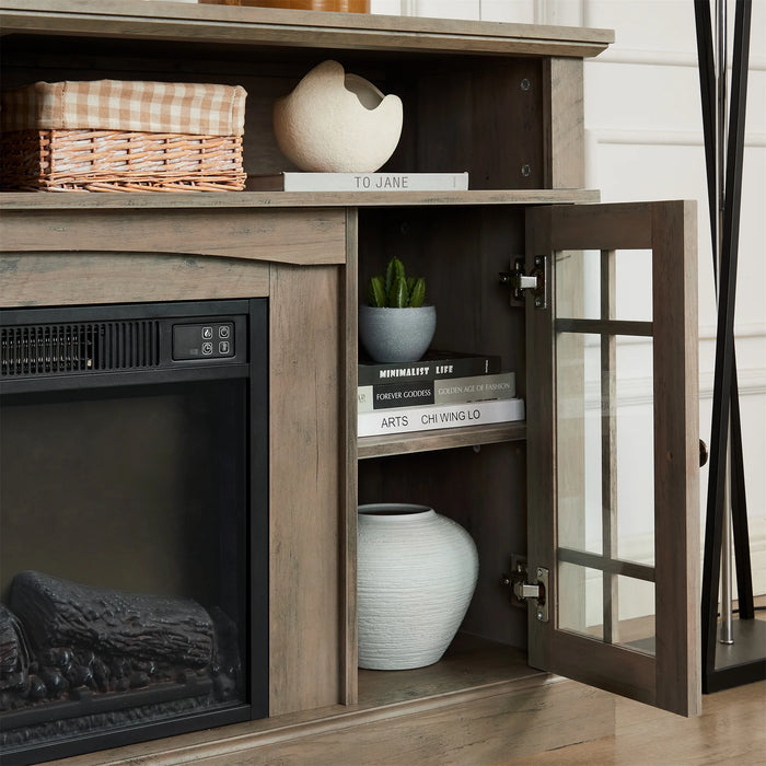 Classic Media TV Stand Modern Entertainment Console with 23" Insert Fireplace Open&Closed Storage Space for TV Up to 65"[US-W]