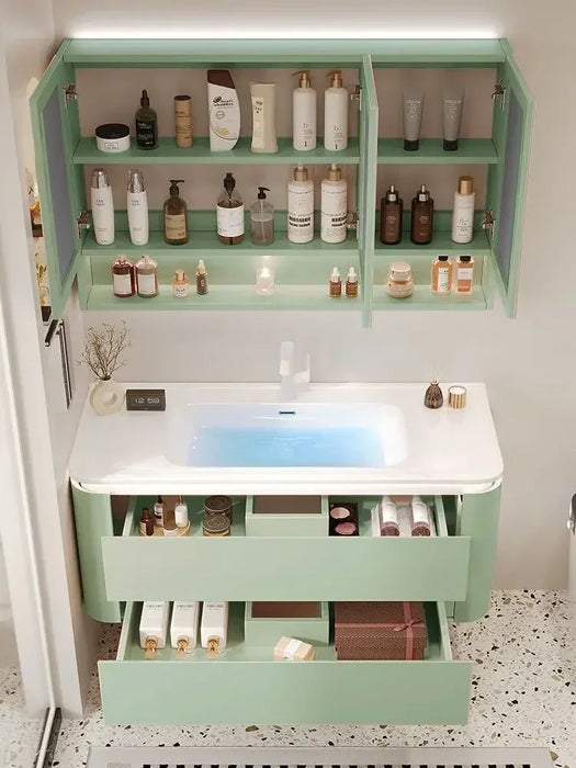 Simple Green Toilet Bathroom Cabinet Integrated Ceramic Plate Closet Wall Locker Sink Bathroom Cabinet Display Home Furniture