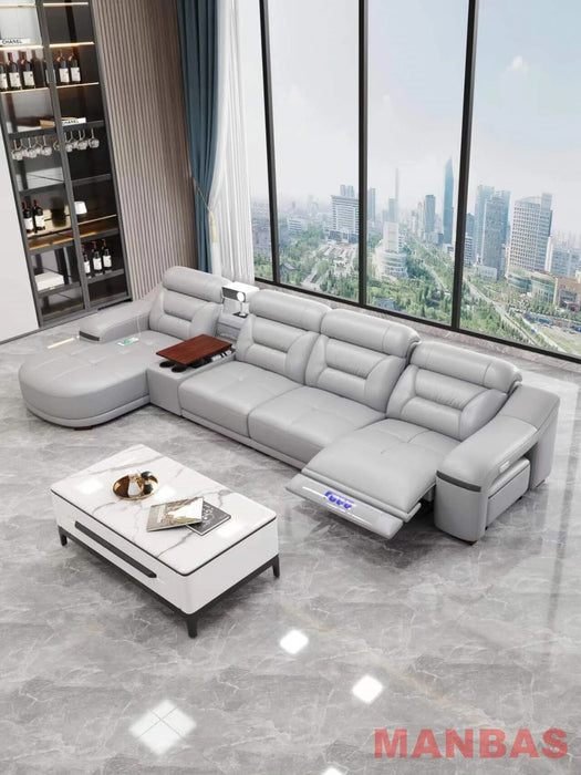 Italian Genuine Leather Sectional Sofa Set with Electric Recliner, Bluetooth Speaker and Projector By MINGDIBAO Livingroom Couch