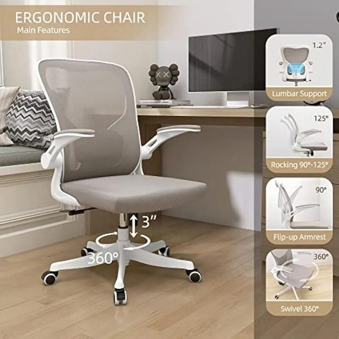 Monhey Desk Computer Chairs - Ergonomic with Lumbar Support & Flip-up Arms Home Office Height Adjustable High Back