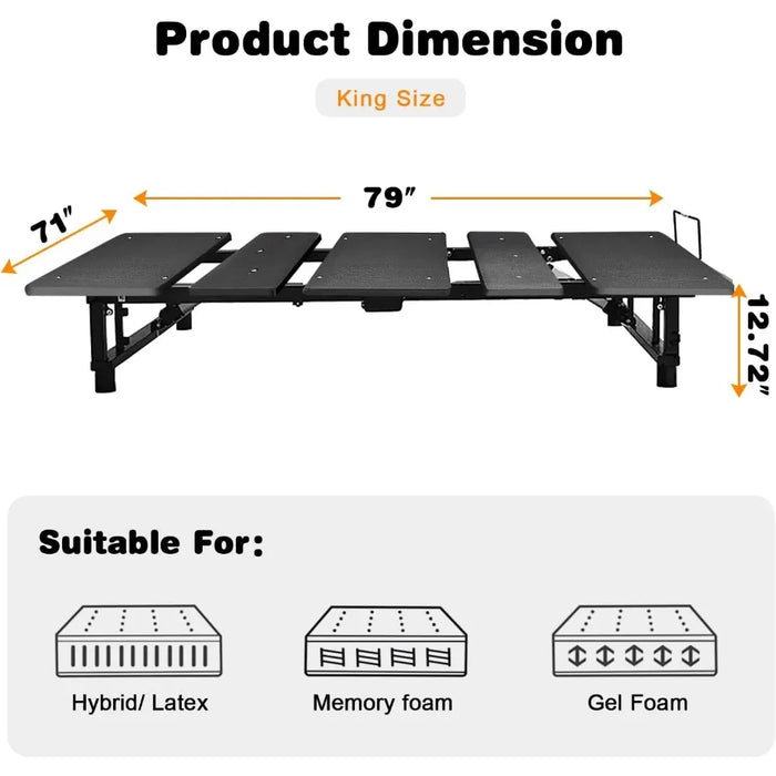 Ergonomic adjustable bed frame, independent head and foot tilt, electric bed frame with wireless remote control, black