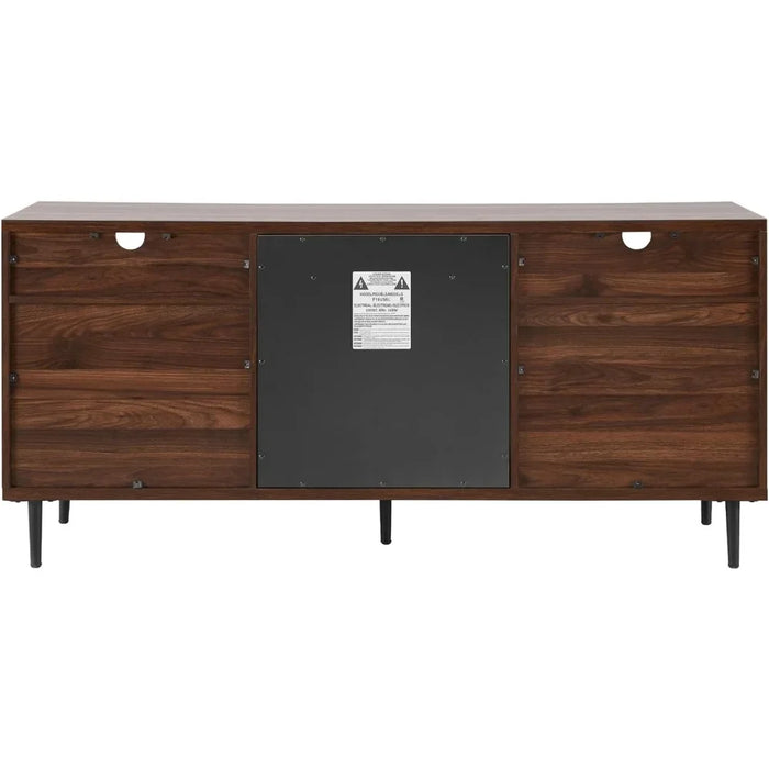 Wood Fireplace TV Stand with Cabinet Doors and Drawers for TV's up to 65" Flat Screen Universal TV Console, 60 Inch, Dark Walnut