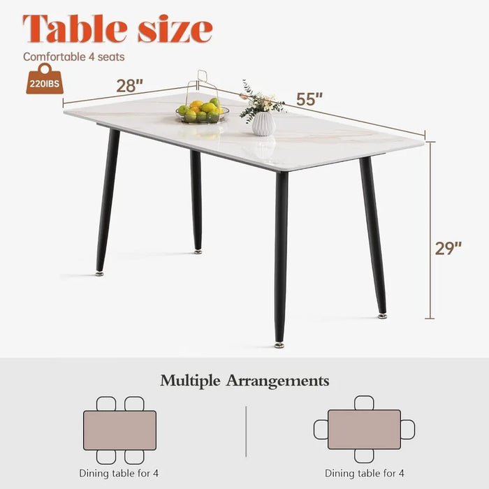 Marble Sintered Stone Table Top and Metal Legs Dining Room Furniture Free Shipping White Rectangular Kitchen Table Home