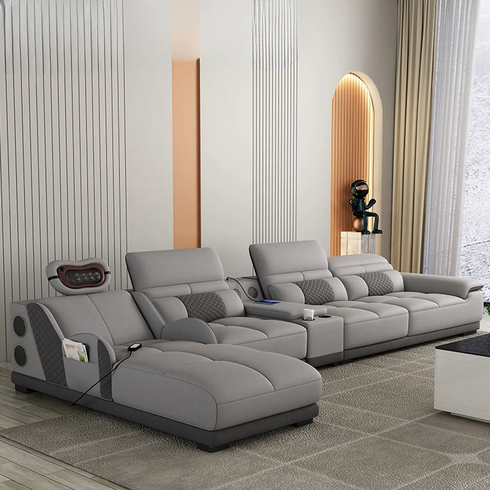 Massage technology cloth living room high-end villa solid wood multifunctional sofa combination