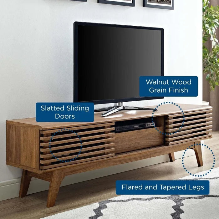 Modway Render Mid-Century Modern Low Profile 59 Inch TV Stand in Walnut Tv Cabinet Living Room Furniture