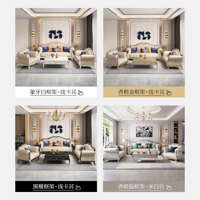 American light luxury leather sofa 123 combination luxury European solid wood sofa simple living room decoration simple and beau