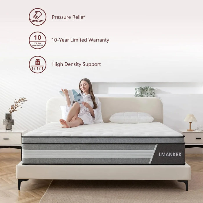 Queen Mattress, 14 Inch Innerspring Hybrid Mattress in a Box with Gel Memory Foam, Individually Wrapped Encased