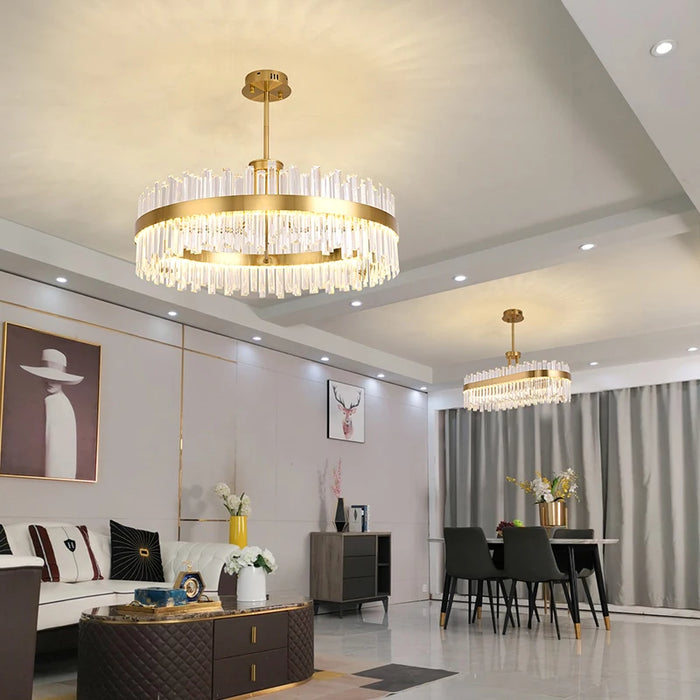 Modern Luxury Crystal Chandelier Gold Light Living Room LED Lamp Simple Household Round/Rectangular Dining Decorative