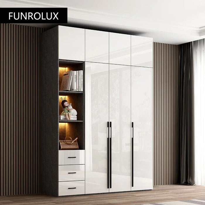 Modern minimalist light luxury high-gloss wardrobe bedroom swing door Nordic large wardrobe locker glass door wardrobe