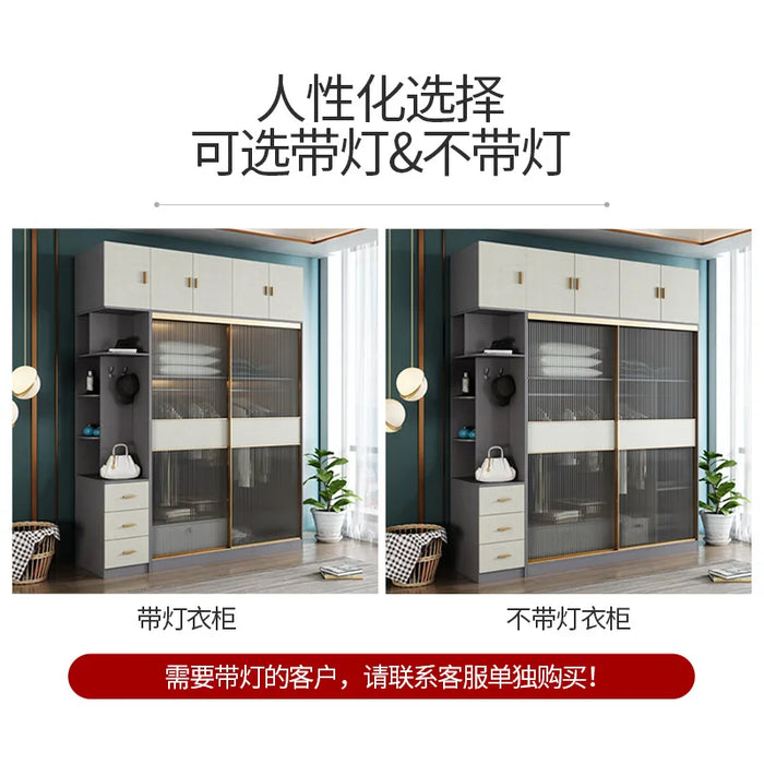 Light luxury glass door wardrobe sliding door modern simple household bedroom cabinet Nordic combination wardrobe