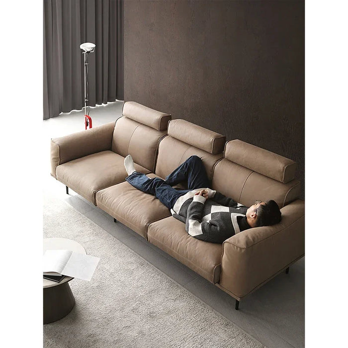 Nordic / Italian simple medieval / calx full leather high back headrest sofa 4-seat imported headlayer