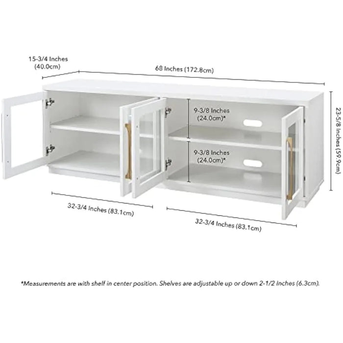 Living room TV cabinet with door and storage partition, TV bracket, 68 inches wide, white