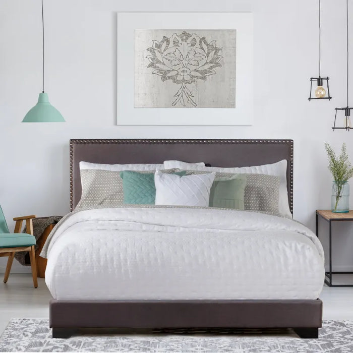 Willow Nailhead Trim Upholstered Full Bed, Charcoal