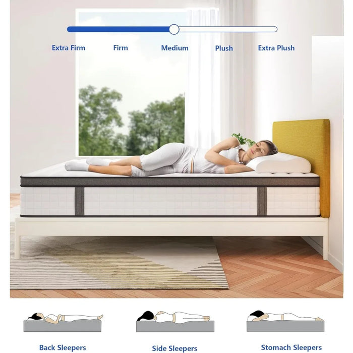 Queen Size Mattress, 12-Inch Hybrid Mattress with Individual Pocket Springs and Foam, in A Box, Mattresses Queen Size