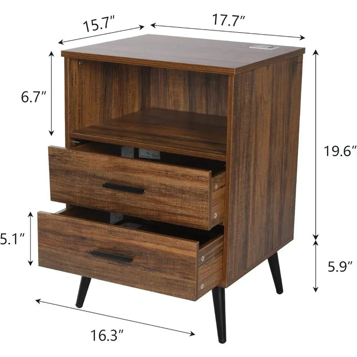 Bedside Tables for the Bedroom Mid-century Modern Bedside Table With Open Shelves and 2 Drawers Furniture