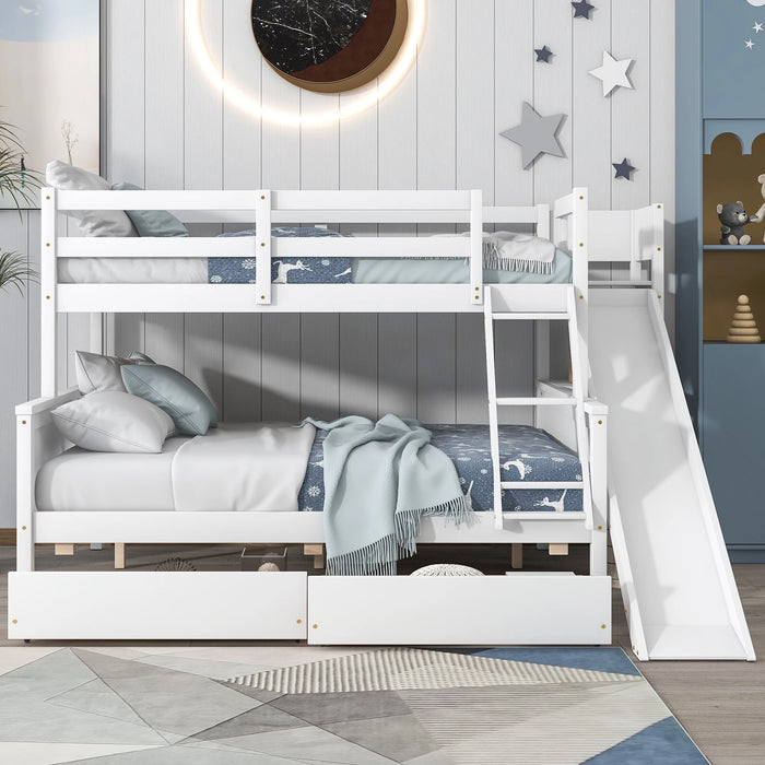 L-Shaped Twin over Full Bunk Bed with Twin Size Loft Bed 2 Drawers Built-in Desk Slide Shelves