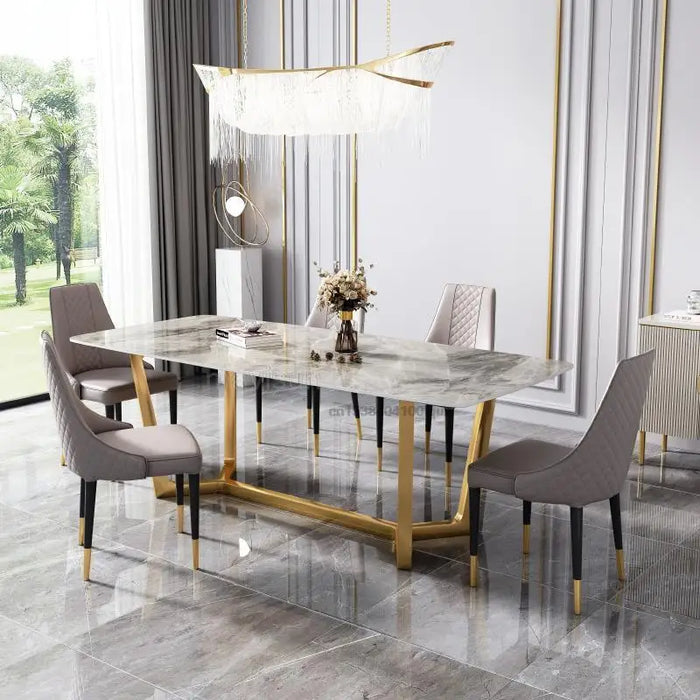 Nordic Light Luxury Rock Board Dining Table Rectangular Simple Modern Villa Home Minimalist Dining Table Indoor Furniture