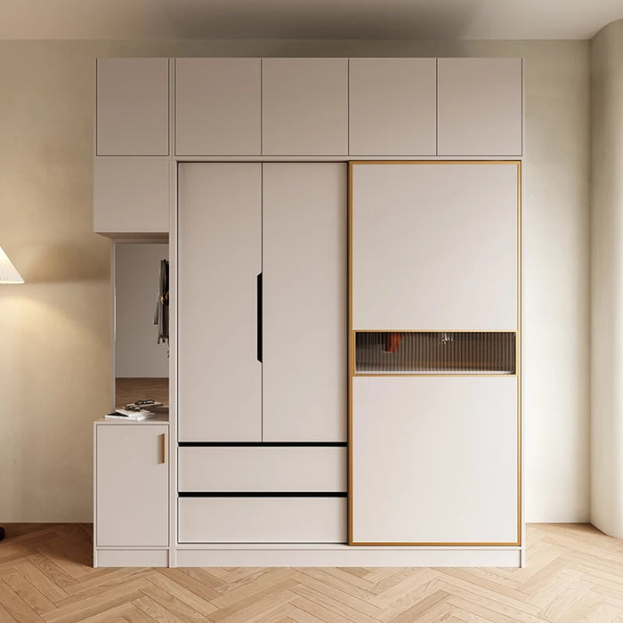 Luxurious cream style sliding door wardrobe household bedroom modern simple locker sliding door wardrobe
