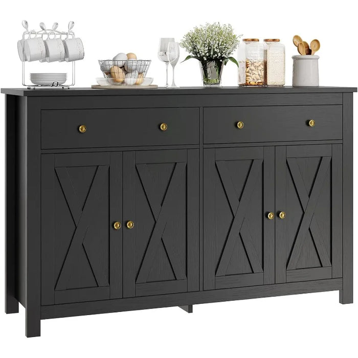 Sideboard Buffet Cabinet with Storage, 55" Large Kitchen Storage Cabinet with 2 Drawers and 4 Doors, Wood Coffee Bar Cabinet